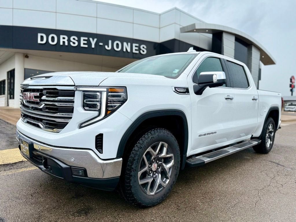 2026 GMC Sierra 1500 SLT in Summit White — front three-quarter view
