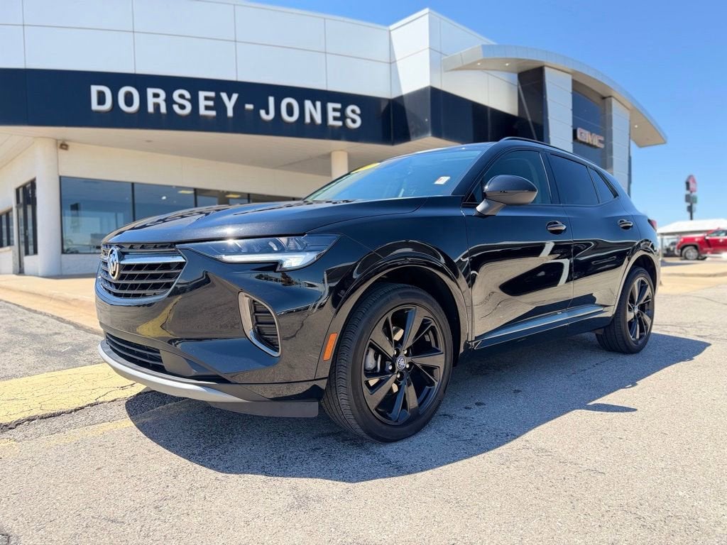2023 Buick Envision Essence in Ebony Twilight Metallic — front three-quarter view
